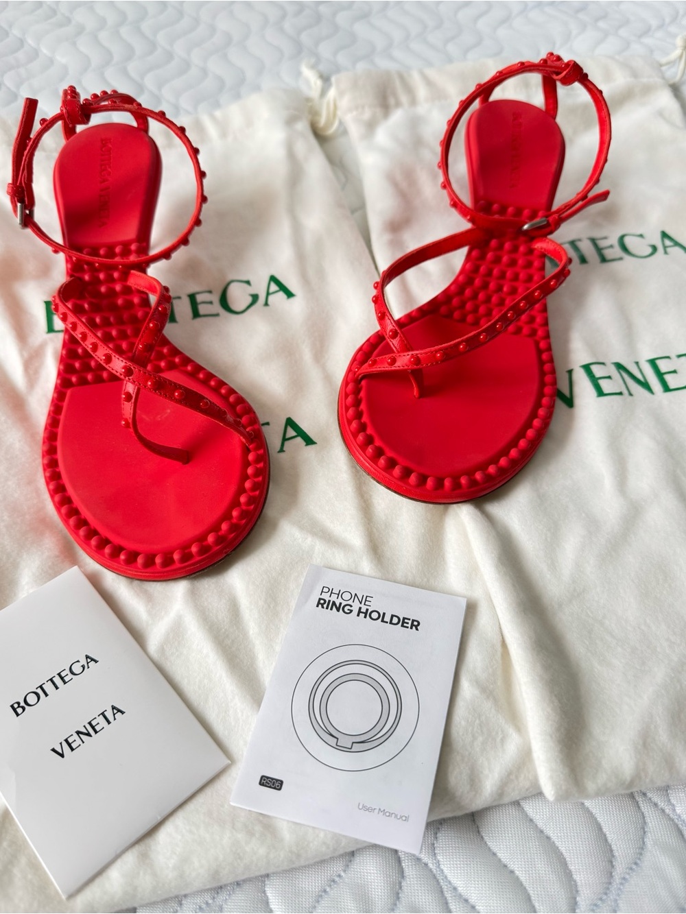 Bottega Veneta Dot Ankle Strap Sandals Tomato Red EU 36.5 w/ Box